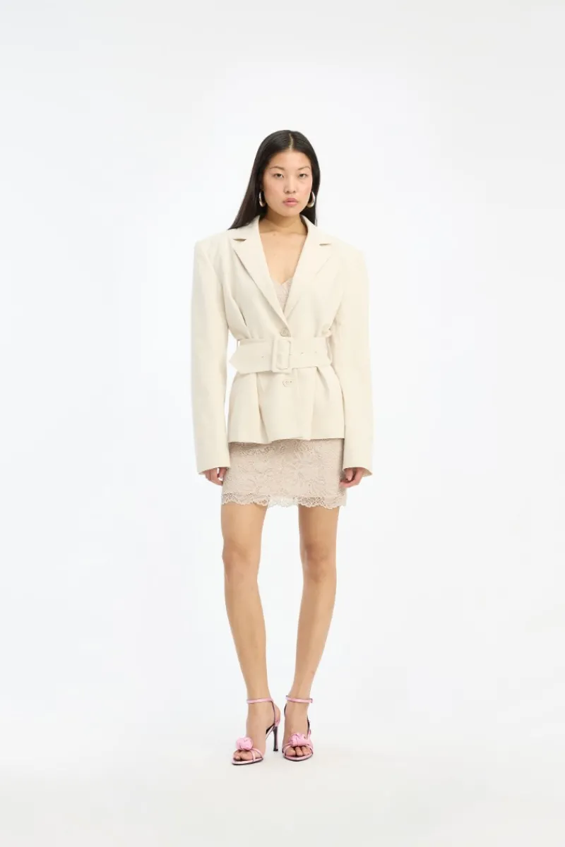 Outerwear-ROTATE Birger Christensen Linen Suiting Blazer Cream Pumice Stone color