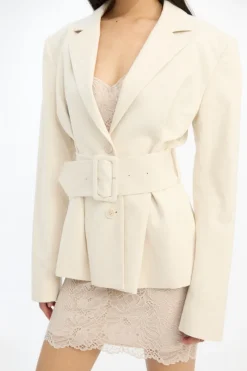 Outerwear-ROTATE Birger Christensen Linen Suiting Blazer Cream Pumice Stone color