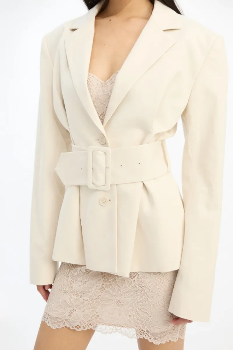 Outerwear-ROTATE Birger Christensen Linen Suiting Blazer Cream Pumice Stone color
