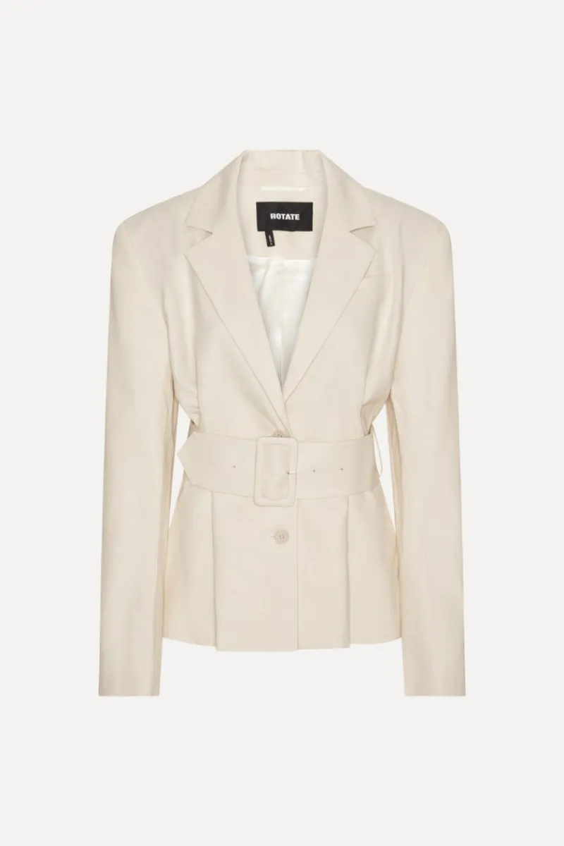 Outerwear-ROTATE Birger Christensen Linen Suiting Blazer Cream Pumice Stone color