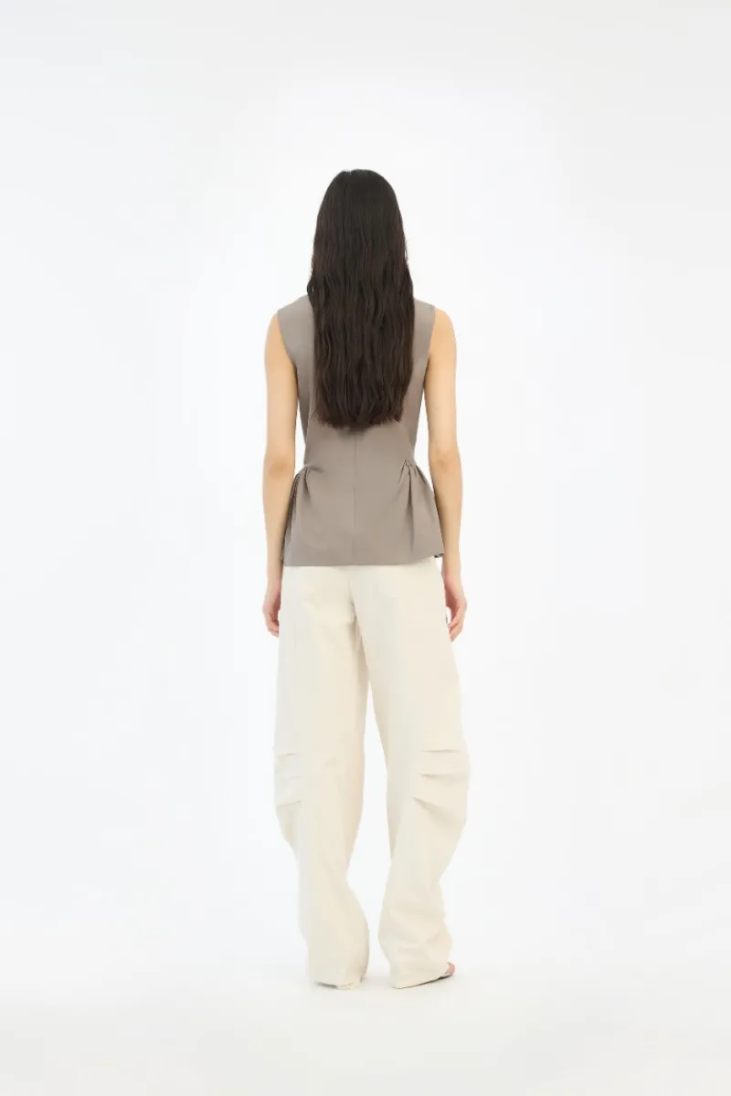 Pants-ROTATE Birger Christensen Linen Suiting Pants Cream Pumice Stone color