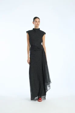 Maxi Dress|Dresses-ROTATE Birger Christensen Long Dress W. Tie Black 1000 Black Comb. color