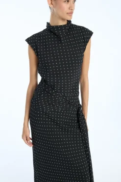 Maxi Dress|Dresses-ROTATE Birger Christensen Long Dress W. Tie Black 1000 Black Comb. color