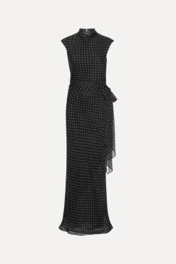 Maxi Dress|Dresses-ROTATE Birger Christensen Long Dress W. Tie Black 1000 Black Comb. color
