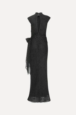 Maxi Dress|Dresses-ROTATE Birger Christensen Long Dress W. Tie Black 1000 Black Comb. color