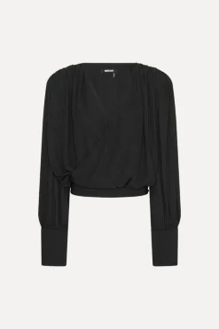 Tops-ROTATE Birger Christensen Long Sleeve V-neck Top Black Black color