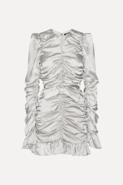 Mini Dresses|Dresses-ROTATE Birger Christensen Ls Mini Bow Dress Light Grey Ghost Gray color