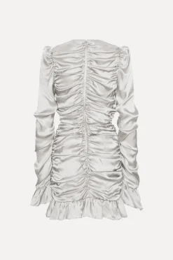 Mini Dresses|Dresses-ROTATE Birger Christensen Ls Mini Bow Dress Light Grey Ghost Gray color