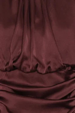 Tops-ROTATE Birger Christensen Ls Ruched Silk Top Burgundy Zinfandelcolor