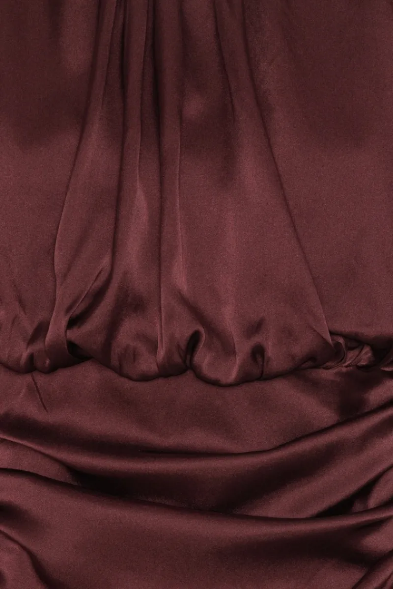 Tops-ROTATE Birger Christensen Ls Ruched Silk Top Burgundy Zinfandelcolor