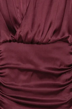 Mini Dresses|Dresses-ROTATE Birger Christensen Ls Silk V-neck Dress Burgundy Zinfandelcolor