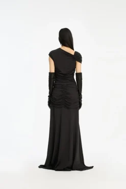 Maxi Dress|Dresses-ROTATE Birger Christensen Maxi Asymmetric Dress Black Black color