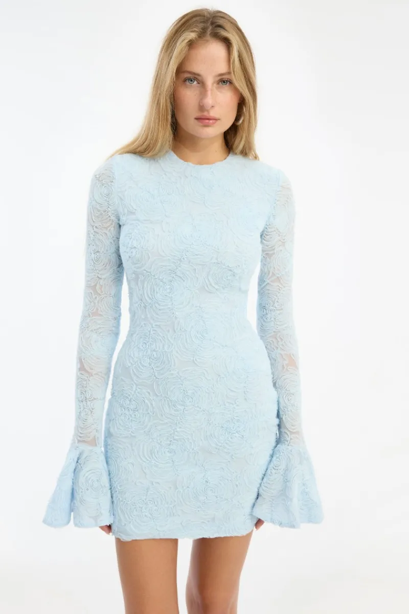Mini Dresses|Dresses-ROTATE Birger Christensen Mesh Frill Mini Dress Blue Plein Air color