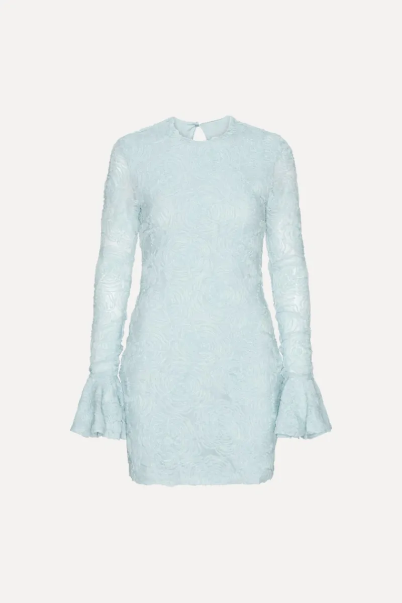 Mini Dresses|Dresses-ROTATE Birger Christensen Mesh Frill Mini Dress Blue Plein Air color