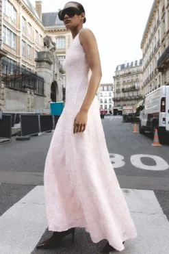 Maxi Dress|Dresses-ROTATE Birger Christensen Mesh Maxi Dress Light Pink Orchid Ice color