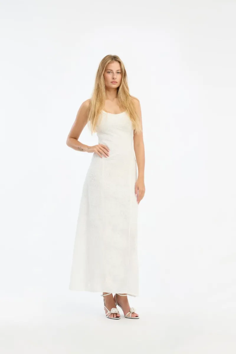 Bridal|Maxi Dress-ROTATE Birger Christensen Mesh Maxi Dress White Egret color