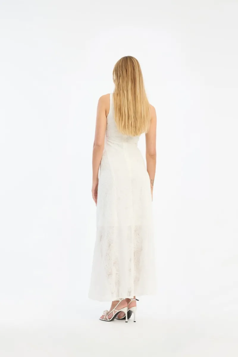 Bridal|Maxi Dress-ROTATE Birger Christensen Mesh Maxi Dress White Egret color