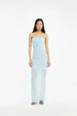 Midi Dresses|Dresses-ROTATE Birger Christensen Mesh Tube Dress Blue Plein Air color