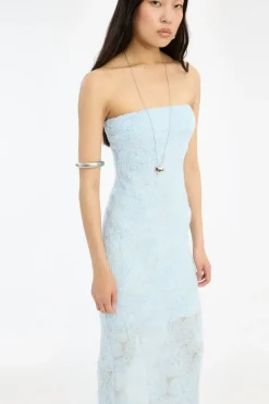 Midi Dresses|Dresses-ROTATE Birger Christensen Mesh Tube Dress Blue Plein Air color