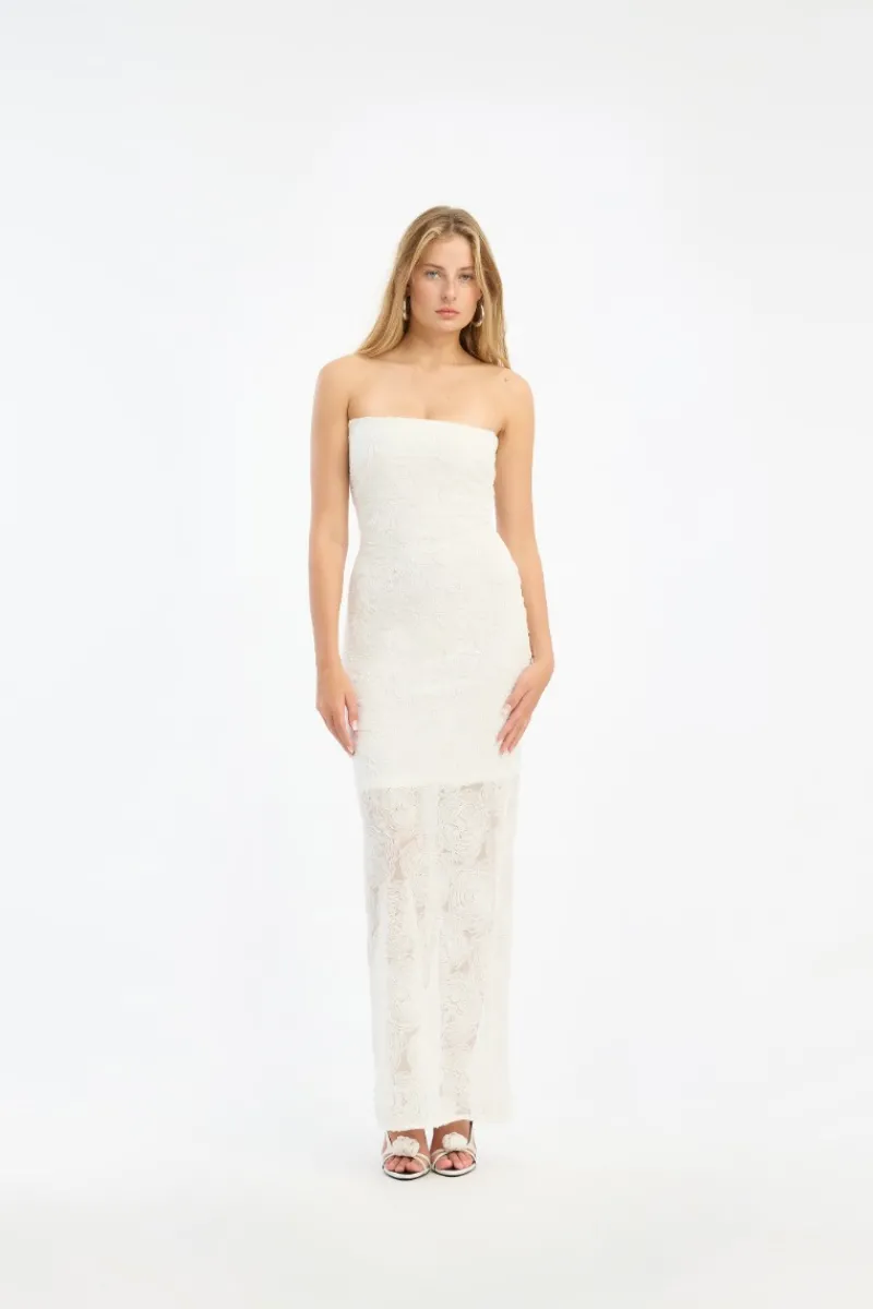 Bridal|Midi Dresses-ROTATE Birger Christensen Mesh Tube Dress White Egret color