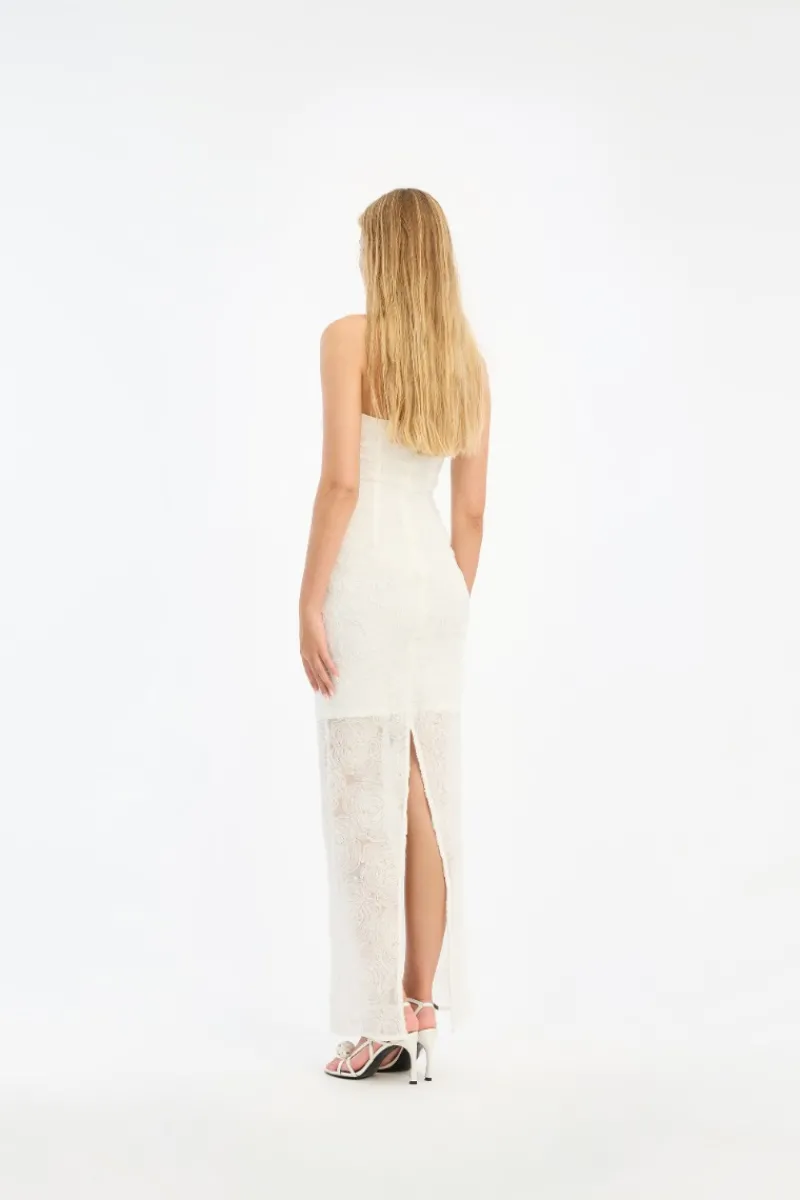 Bridal|Midi Dresses-ROTATE Birger Christensen Mesh Tube Dress White Egret color