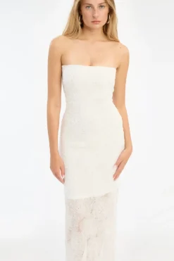 Bridal|Midi Dresses-ROTATE Birger Christensen Mesh Tube Dress White Egret color