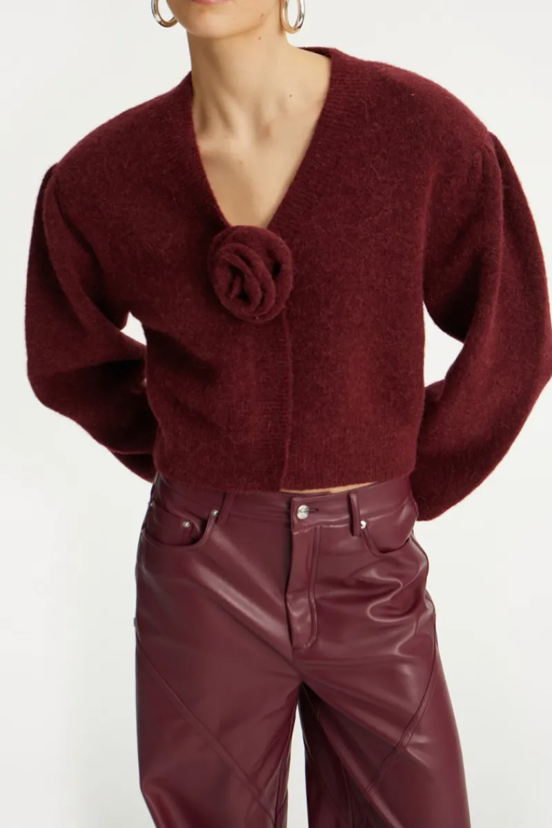 Pants-ROTATE Birger Christensen Mid Waisted Piping Pants Bordeaux Zinfandelcolor