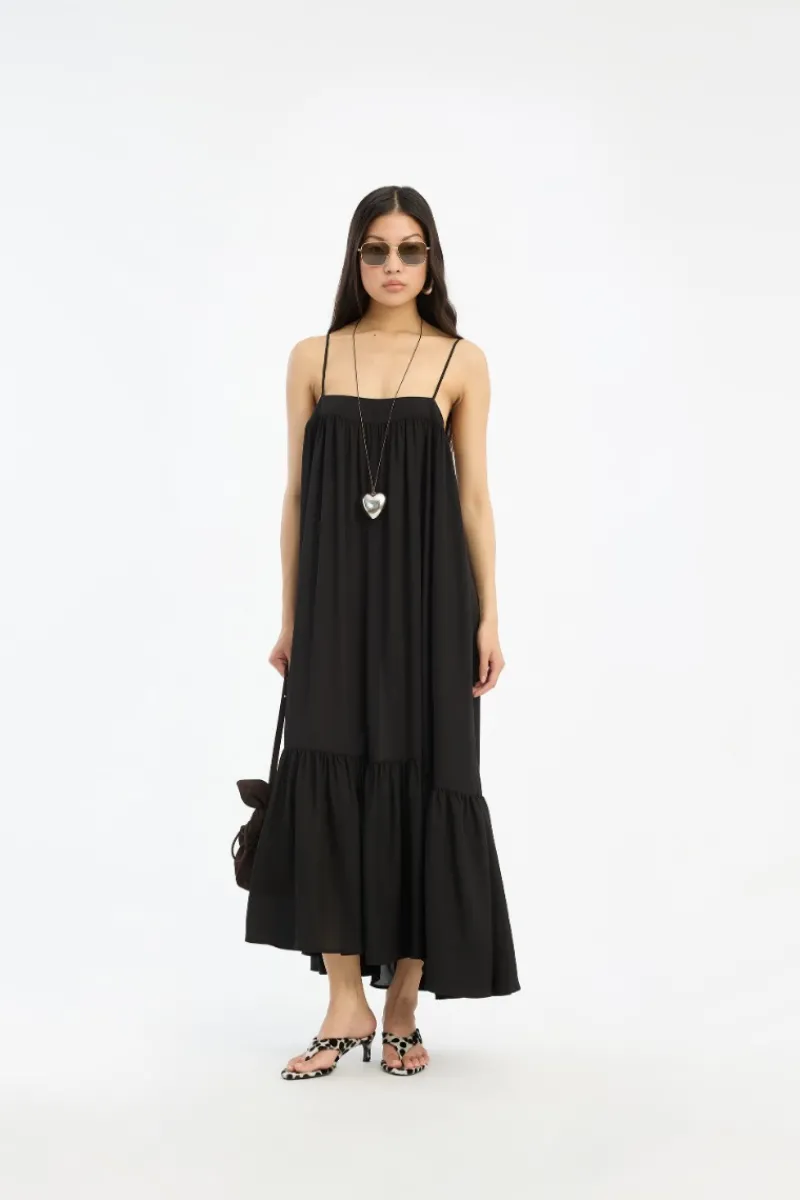 Midi Dresses|Dresses-ROTATE Birger Christensen Midi A-Line Dress Black Black color