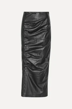 Skirts-ROTATE Birger Christensen Midi Leather Skirt Black Black color