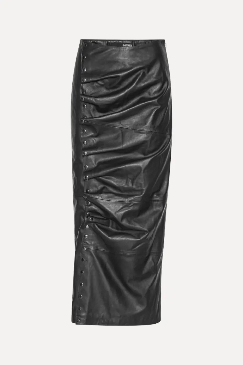Skirts-ROTATE Birger Christensen Midi Leather Skirt Black Black color