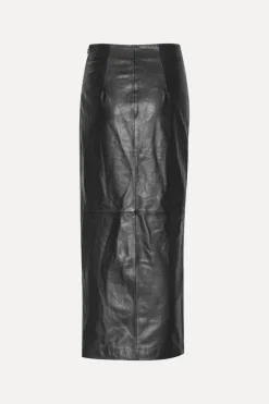 Skirts-ROTATE Birger Christensen Midi Leather Skirt Black Black color
