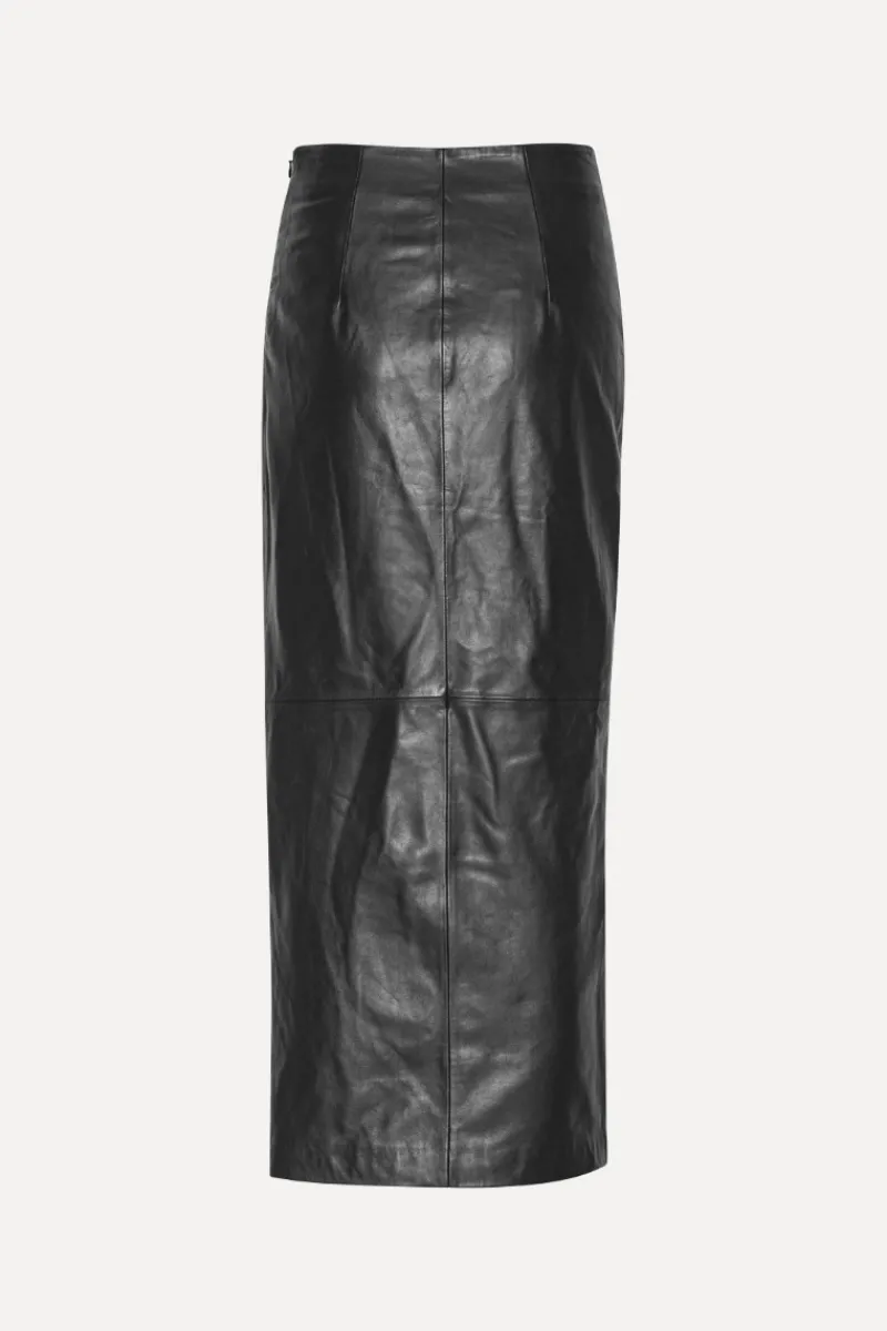 Skirts-ROTATE Birger Christensen Midi Leather Skirt Black Black color