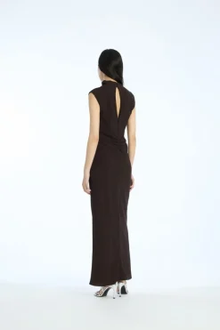 Midi Dresses|Dresses-ROTATE Birger Christensen Mididress W. Gatherings Dark Brown Molé color