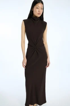 Midi Dresses|Dresses-ROTATE Birger Christensen Mididress W. Gatherings Dark Brown Molé color