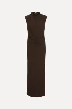 Midi Dresses|Dresses-ROTATE Birger Christensen Mididress W. Gatherings Dark Brown Molé color