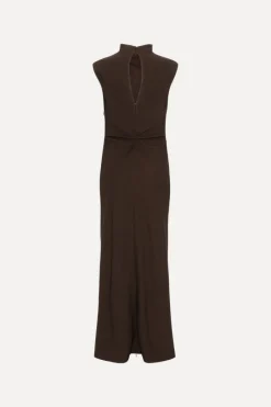 Midi Dresses|Dresses-ROTATE Birger Christensen Mididress W. Gatherings Dark Brown Molé color