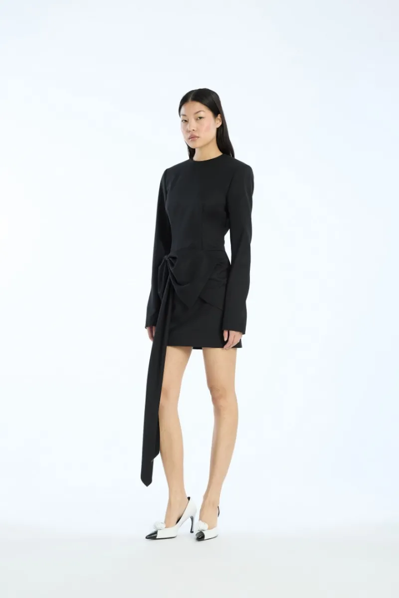 Mini Dresses|Dresses-ROTATE Birger Christensen Mini Dress W/ Bow Ls Black Black color