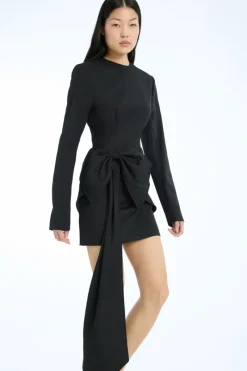 Mini Dresses|Dresses-ROTATE Birger Christensen Mini Dress W/ Bow Ls Black Black color