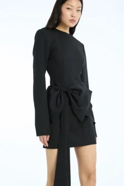 Mini Dresses|Dresses-ROTATE Birger Christensen Mini Dress W/ Bow Ls Black Black color