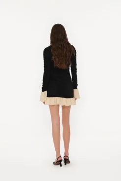 Mini Dresses|Dresses-ROTATE Birger Christensen Mini Ruched Ls Dress Black 1000 Black Comb. color