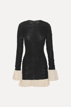 Mini Dresses|Dresses-ROTATE Birger Christensen Mini Ruched Ls Dress Black 1000 Black Comb. color