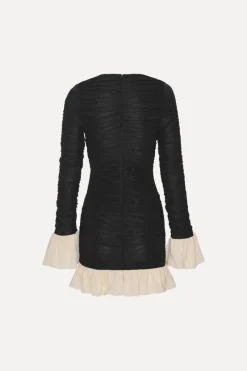 Mini Dresses|Dresses-ROTATE Birger Christensen Mini Ruched Ls Dress Black 1000 Black Comb. color
