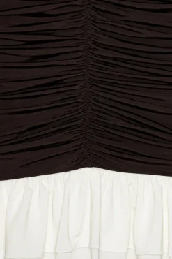 Mini Dresses|Dresses-ROTATE Birger Christensen Mini Ruched Ls Dress Dark Brown CHICORY COFFEE color