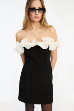 Mini Dresses|Dresses-ROTATE Birger Christensen Mini Ruffle Dress Black White Black color