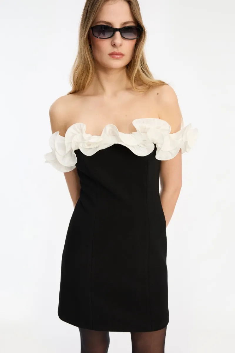 Mini Dresses|Dresses-ROTATE Birger Christensen Mini Ruffle Dress Black White Black color