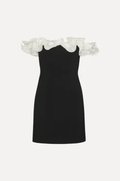 Mini Dresses|Dresses-ROTATE Birger Christensen Mini Ruffle Dress Black White Black color