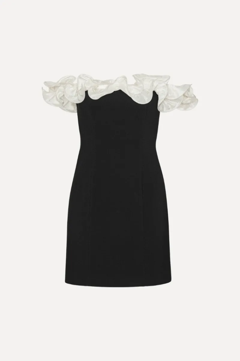 Mini Dresses|Dresses-ROTATE Birger Christensen Mini Ruffle Dress Black White Black color