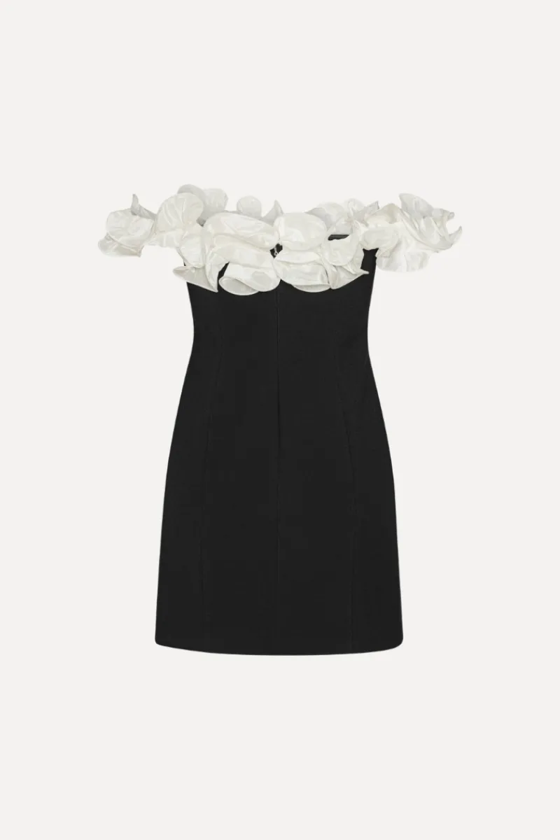 Mini Dresses|Dresses-ROTATE Birger Christensen Mini Ruffle Dress Black White Black color