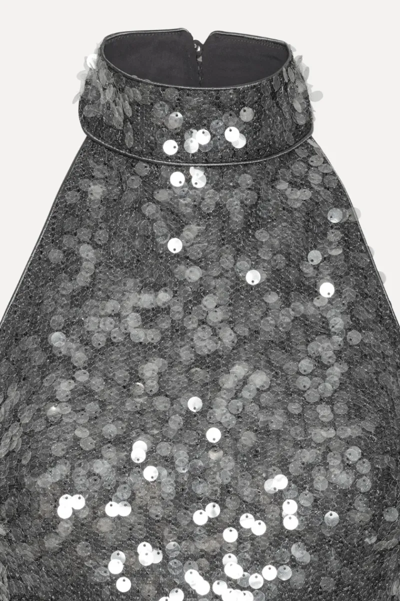 Tops-ROTATE Birger Christensen Net Sequin Halterneck Dark Grey BlackenedPearl (Dark Gray) color