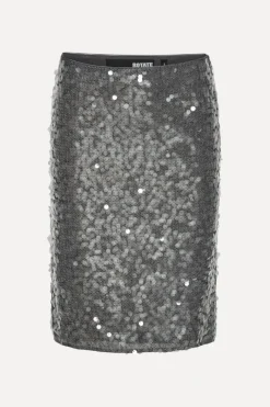 Skirts-ROTATE Birger Christensen Net Sequin Midi Skirt Dark Grey BlackenedPearl (Dark Gray) color